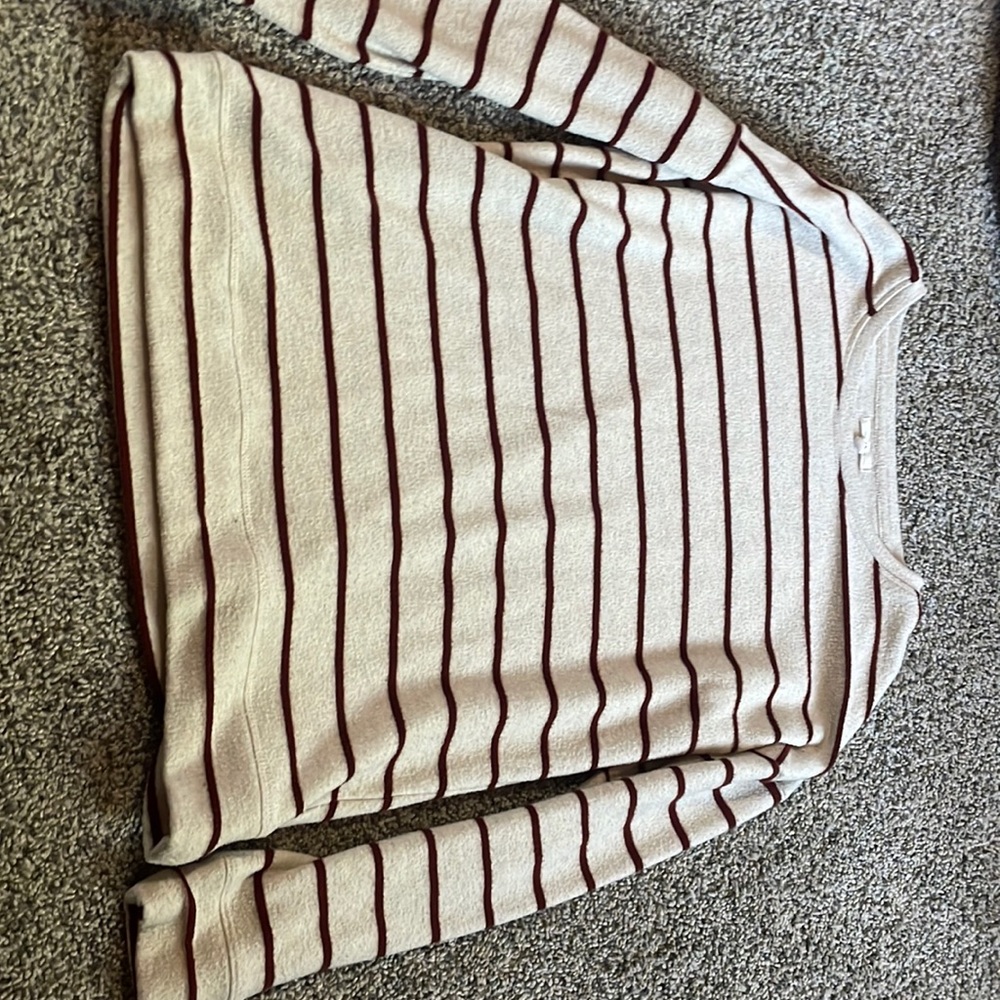 Beige and red horizontal striped shirt